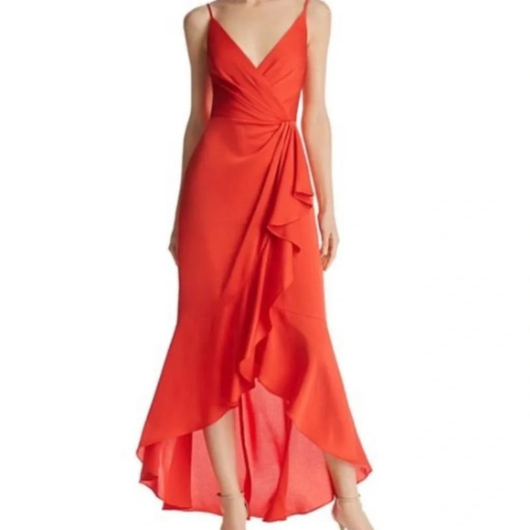 NWT BCBGMAXAZRIA Faux Wrap Ruched Ruffle Dress Size 6 - Picture 1 of 8